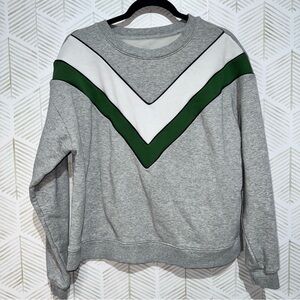 Maeve Anthropologie Women’s SZ M Green Gray Black Chevron‎ Sweatshirt